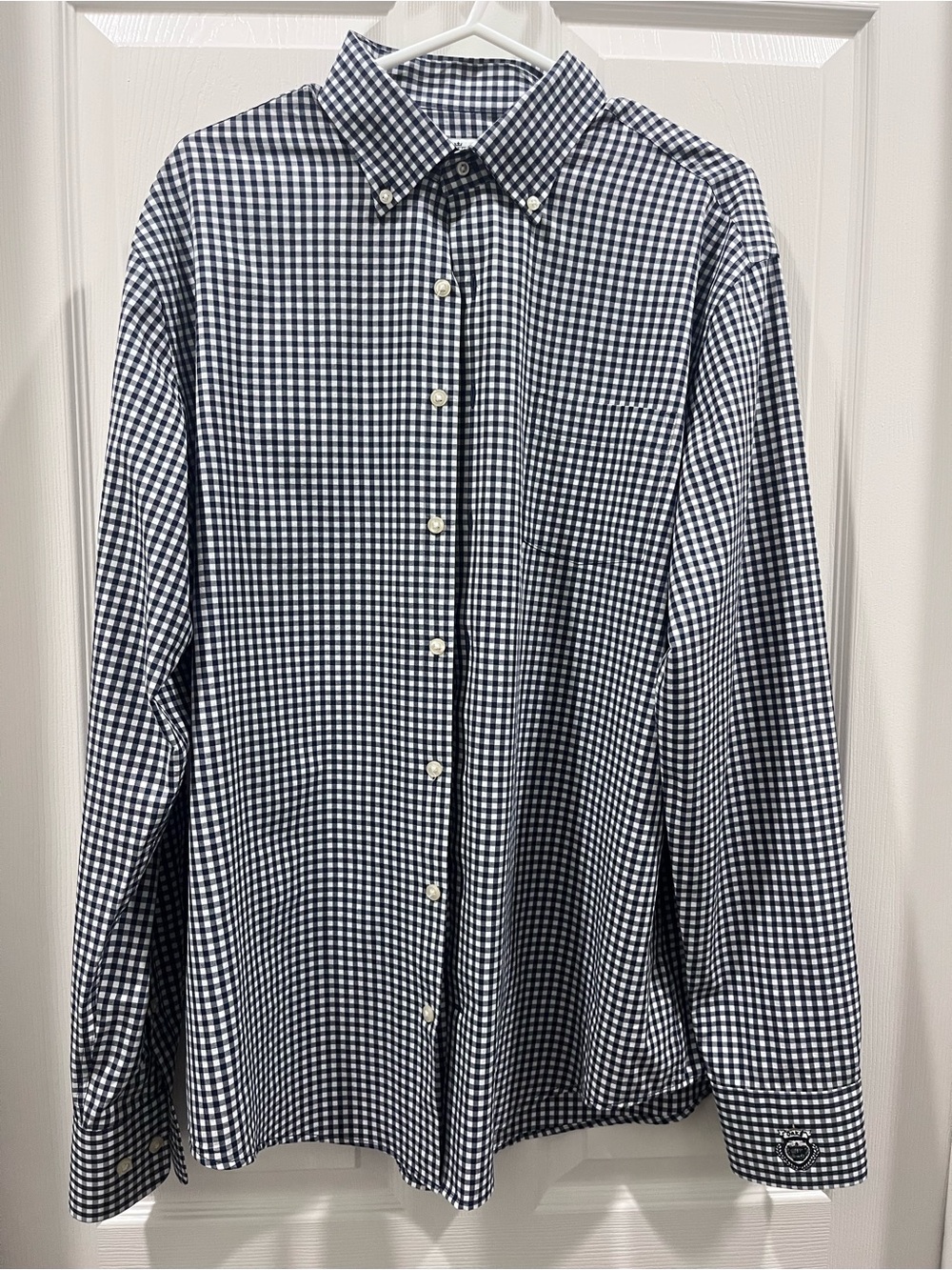 Peter Millar Navy and White Gingham Button-Down Shirt